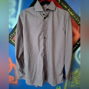 Eton Red White Blue Micro Check Button Down Shirt Made in Sweden Men’s 15.5